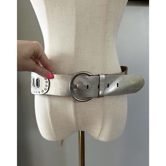 FOSSIL Silver Leather Studded Hipster Belt - Picture 2 of 11